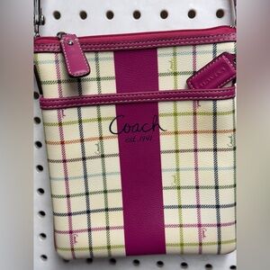 Coach Fuchsia and Cream Plaid Crossbody Bag